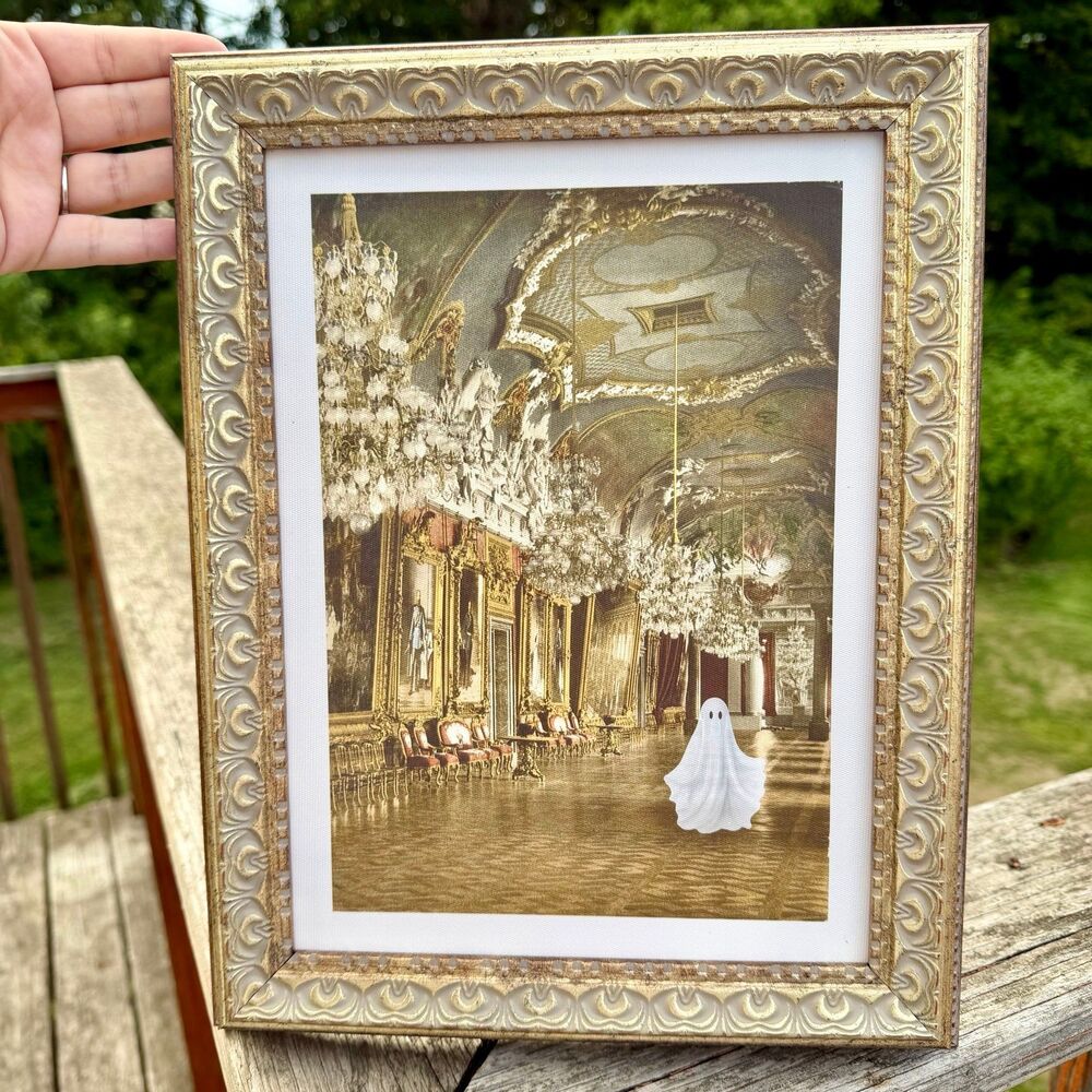 NEW Petal Lane Halloween Ghost Banquet Hall Ballroom Framed Art 13x10”